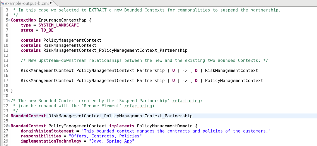 Suspend Partnership Example Output for 'EXTRACT' Strategy